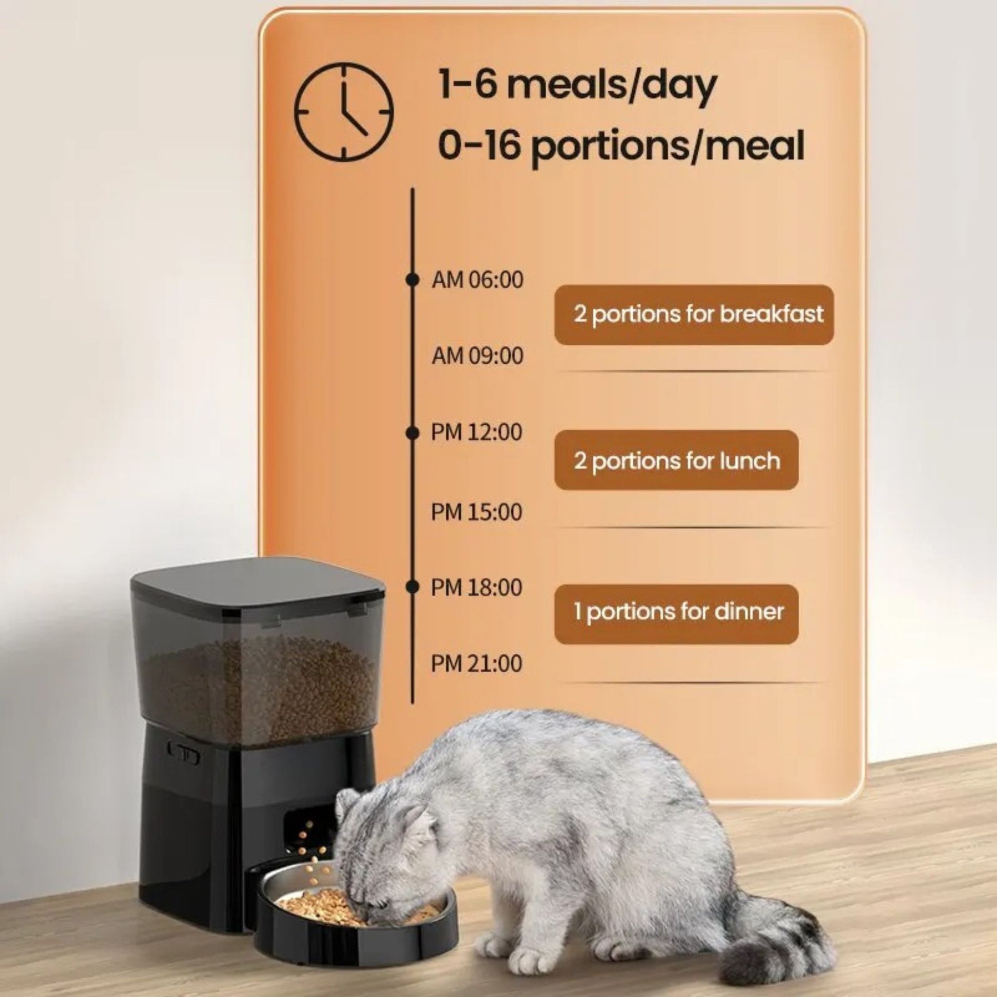 White 2L automatic pet food dispenser for cats and dogs with portion control from TrendyPet's Zone, showcasing the smart feeder in use.