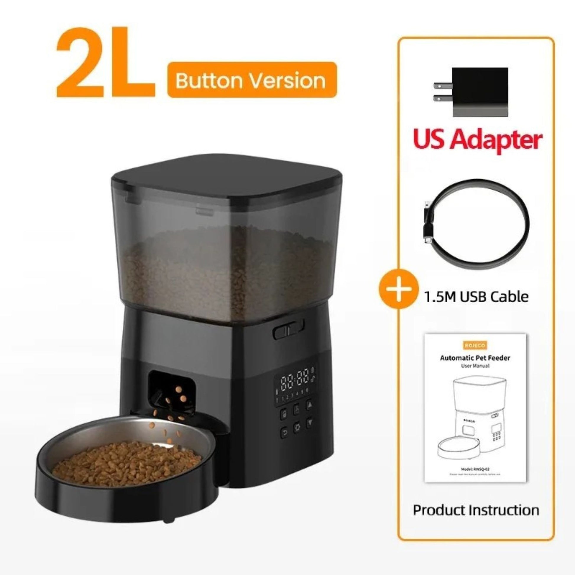 Black 2L smart automatic pet food dispenser for cats and dogs with portion control by TrendyPet's Zone.