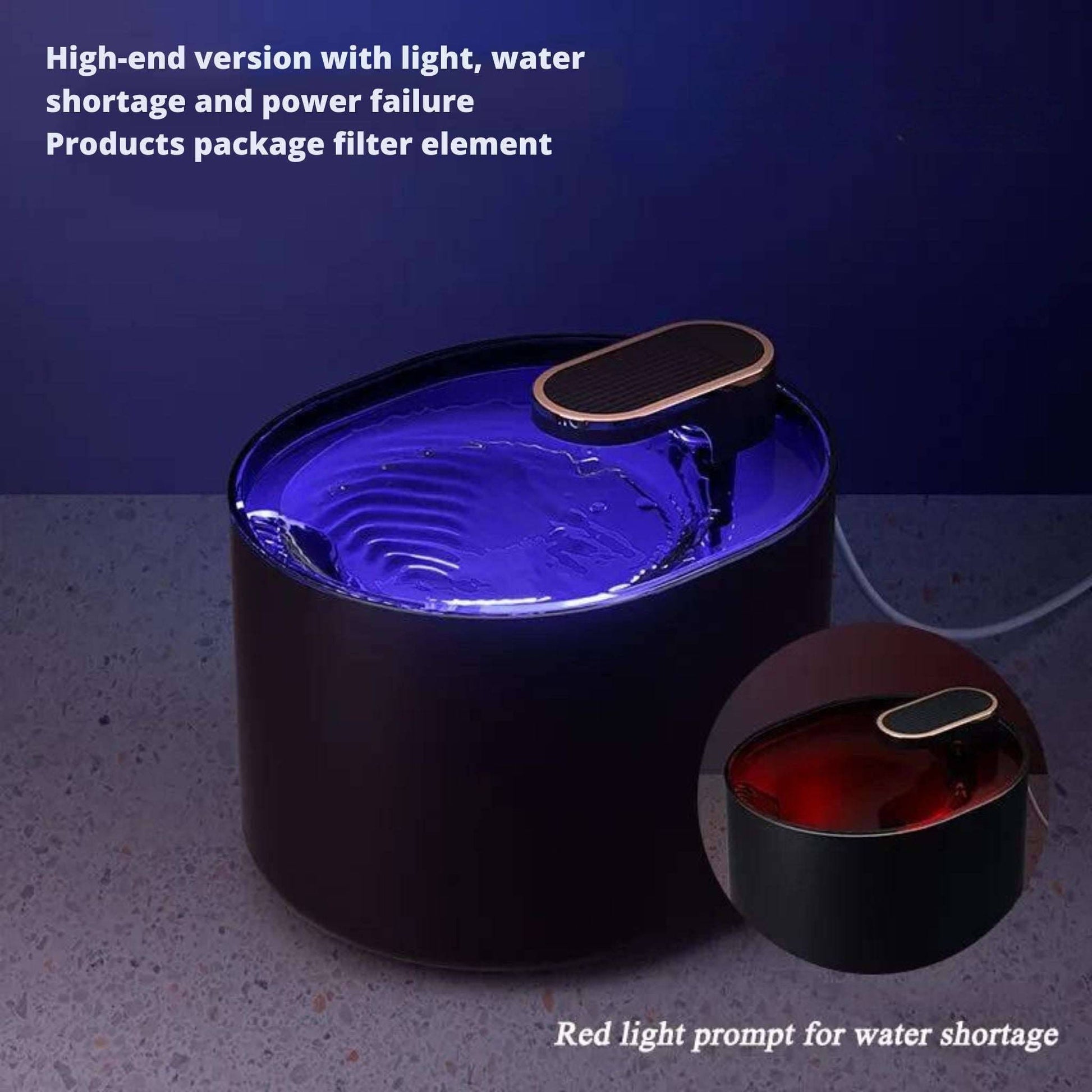 Black 3L automatic pet water fountain with LED light, ultra-silent cat water dispenser, USB-powered, from TrendyPet's Zone