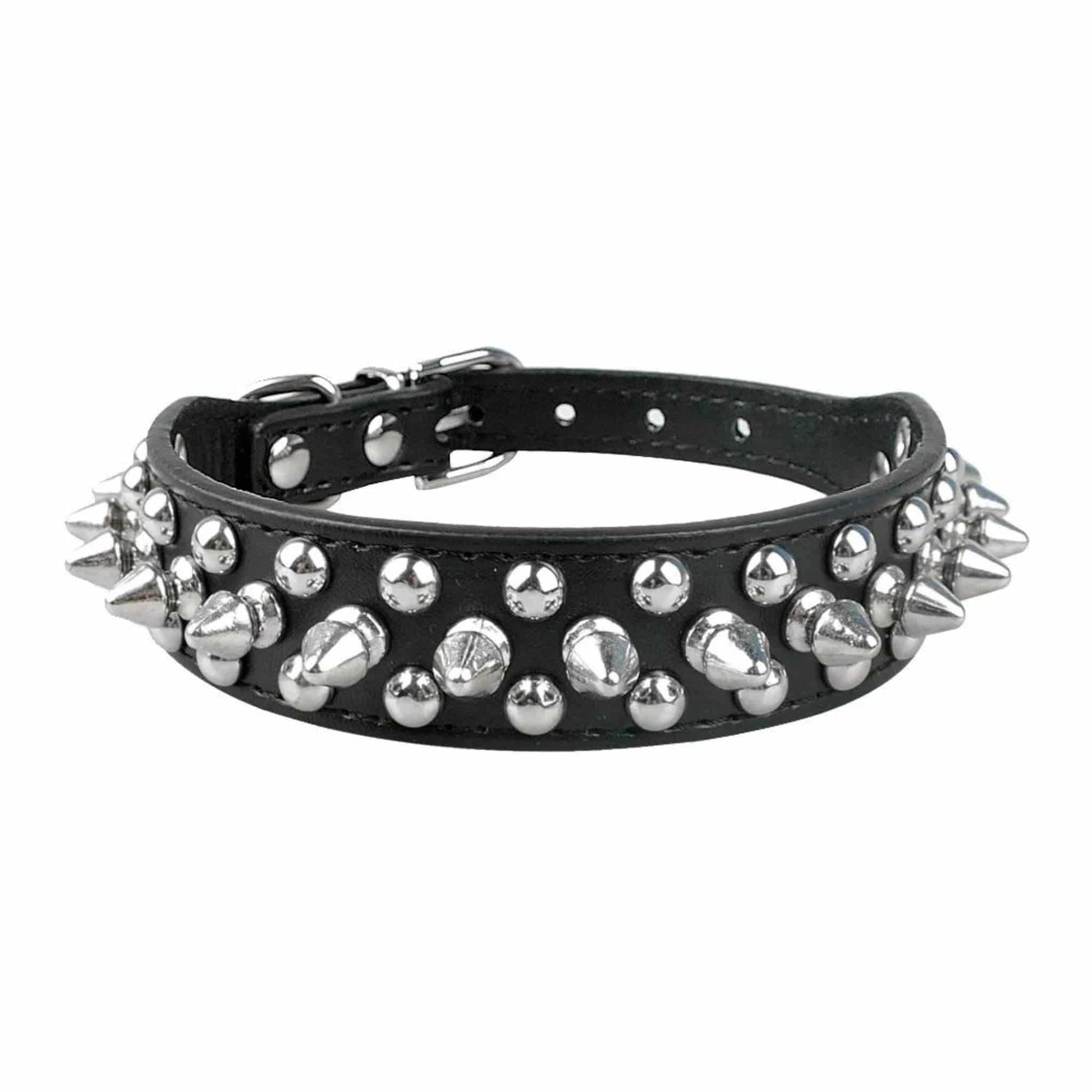 Black Adjustable Leather Dog Collar Neck Strap PU Leather Punk Rivet Spiked Pet Puppy Collars - TrendyPet's Zone