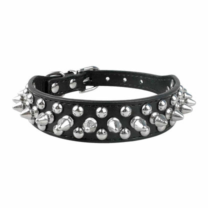 Black Adjustable Leather Dog Collar Neck Strap PU Leather Punk Rivet Spiked Pet Puppy Collars - TrendyPet's Zone