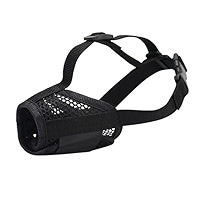 Black adjustable mesh dog muzzle for small to large dogs, made by TrendyPet's Zone, featuring breathable material and secure fit.