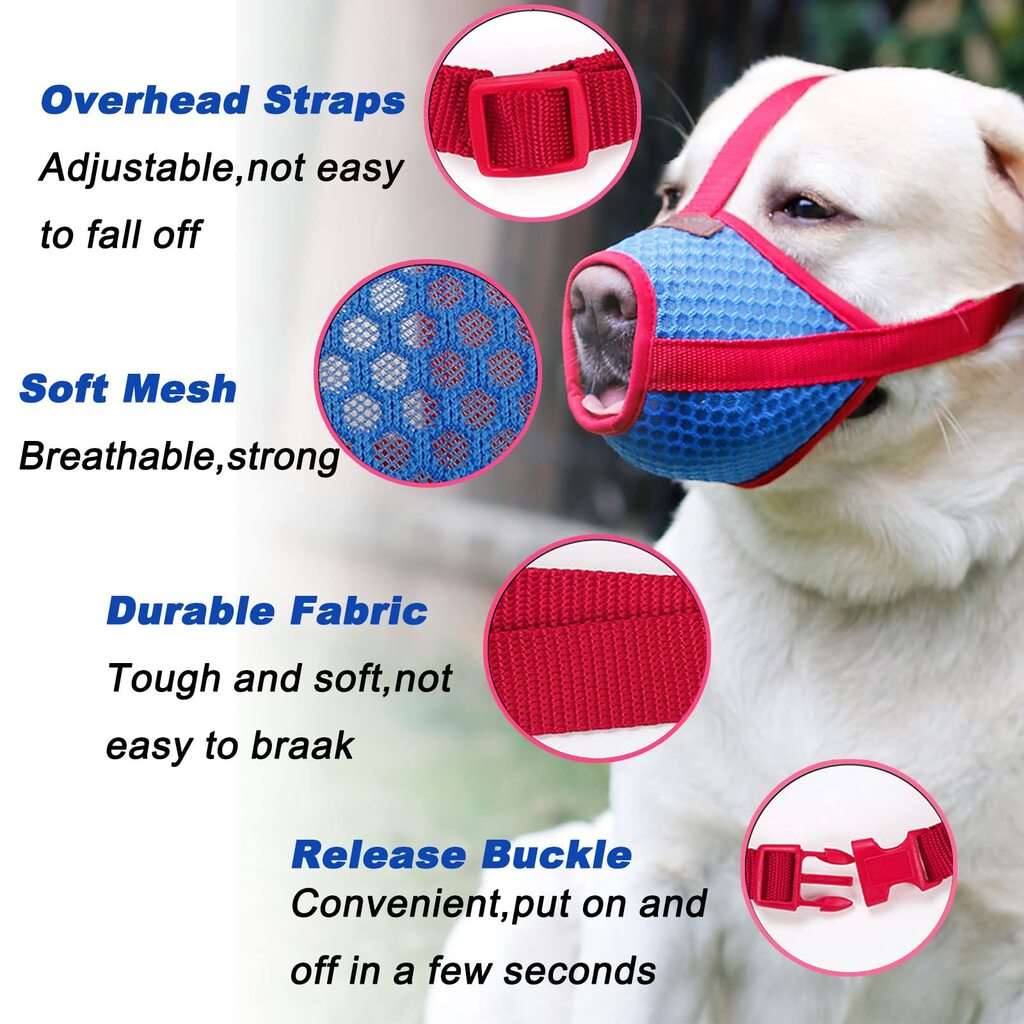 Black adjustable mesh muzzle for small to large dogs, lightweight and breathable, by TrendyPet's Zone.