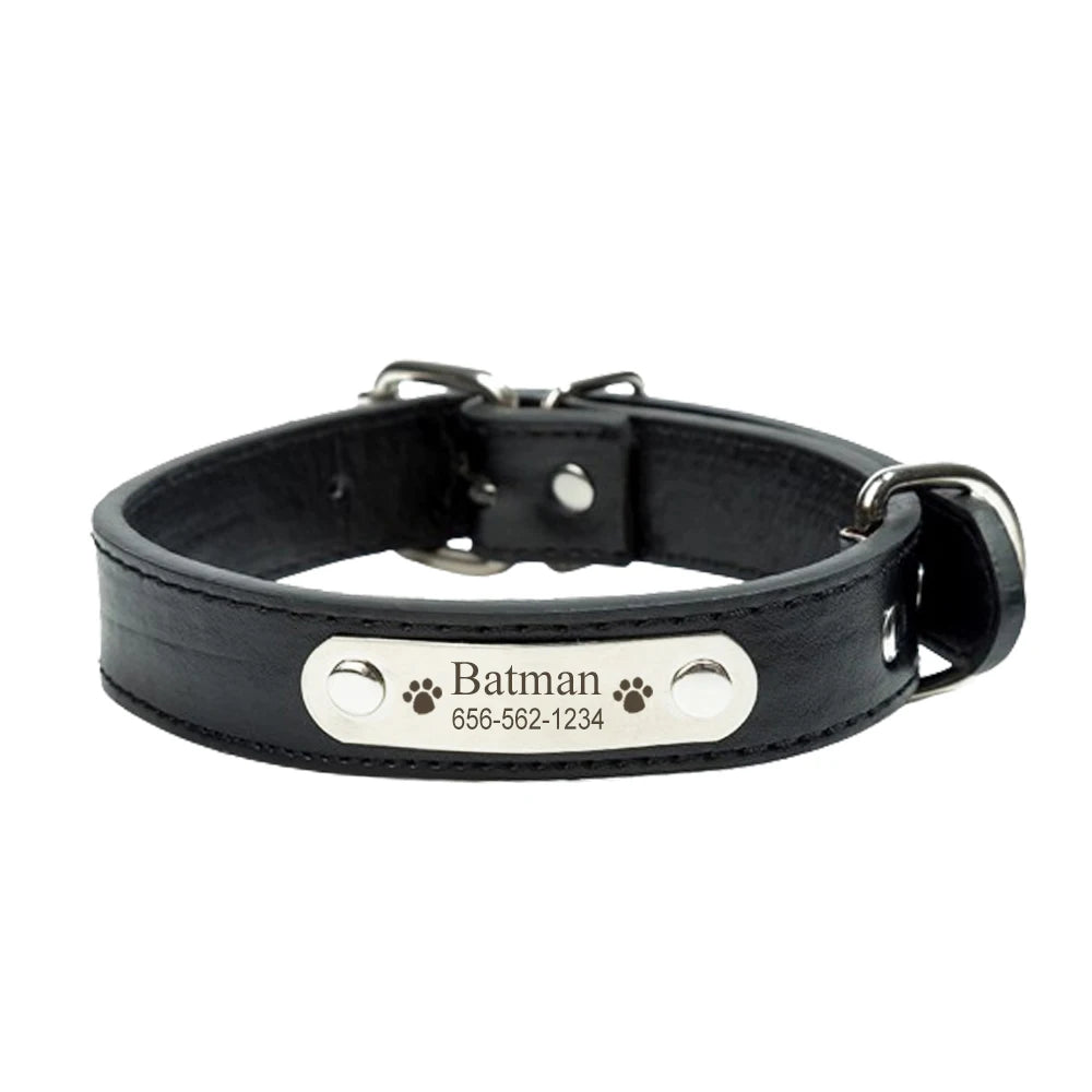 Black Adjustable PU Leather Dog Collar with ID Tag TrendyPet's Zone