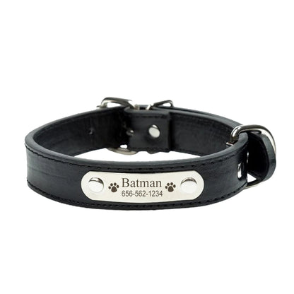 Black Adjustable PU Leather Dog Collar with ID Tag TrendyPet's Zone
