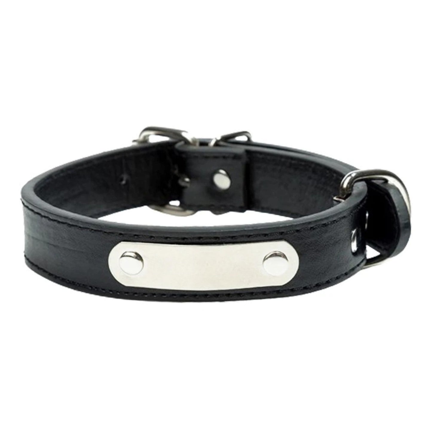 Black Adjustable PU Leather Dog Collar with ID Tag TrendyPet's Zone