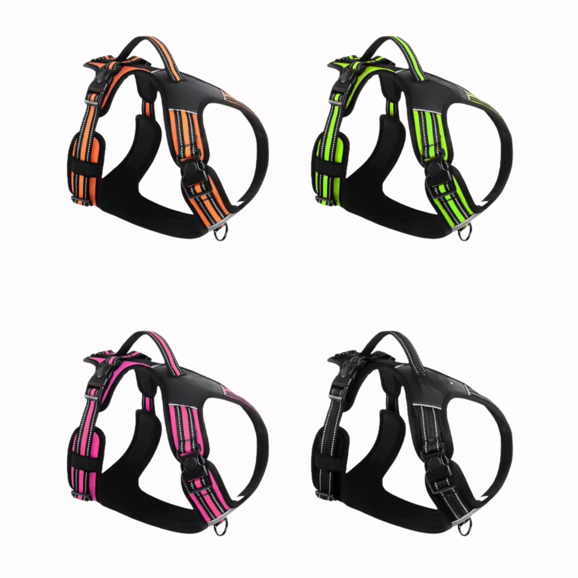 Green adjustable reflective no-pull dog harness with soft padding, designed by TrendyPet's Zone for comfortable, secure walks.