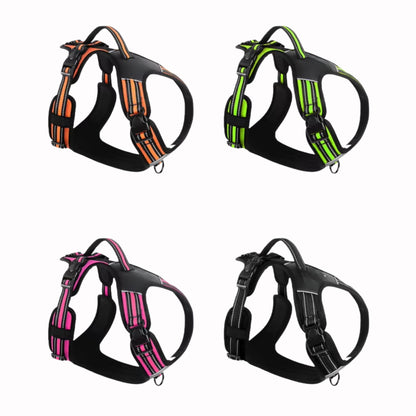 Green adjustable reflective no-pull dog harness with soft padding, designed by TrendyPet's Zone for comfortable, secure walks.
