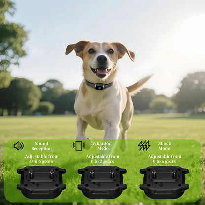 Automatic dog barking collar with rechargeable bark stopper device, equipped with sensors and adjustable strap. TrendyPet's Zone 