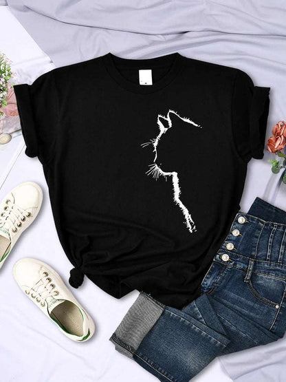 Black Cat Funny Printed Women T-Shirt Fashion Casual Short Sleeve O-Neck Tee Clothing Summer Tops - TrendyPet's Zone