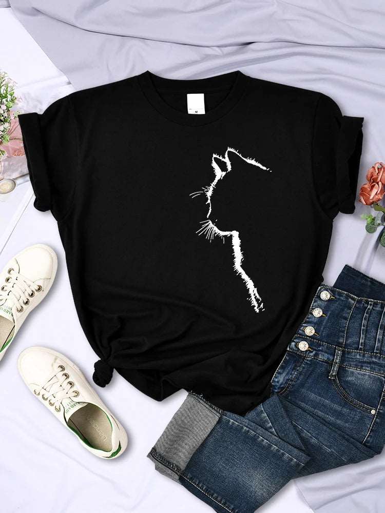 Black Cat Funny Printed Women T-Shirt Fashion Casual Short Sleeve O-Neck Tee Clothing Summer Tops - TrendyPet's Zone