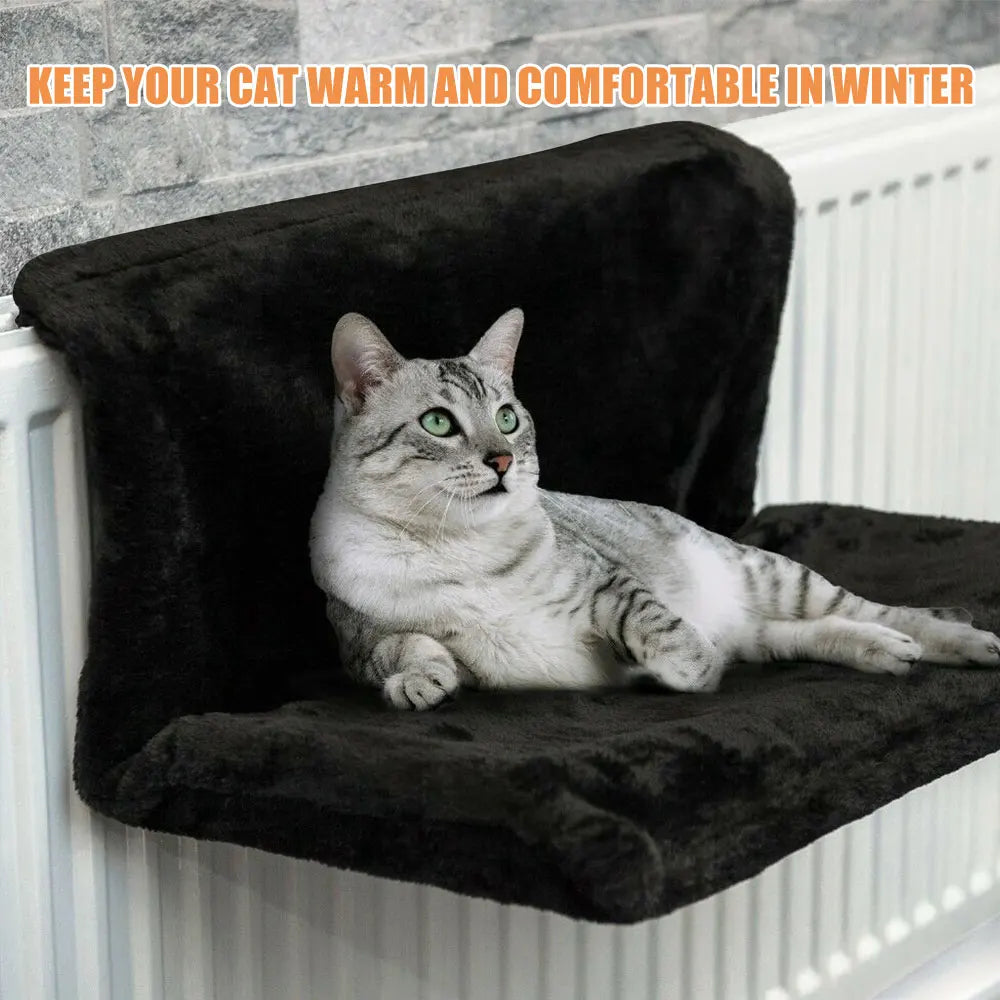 Black collapsible cat hammock bed hanging radiator cradle by TrendyPet's Zone, designed for cozy feline lounging and easy storage.