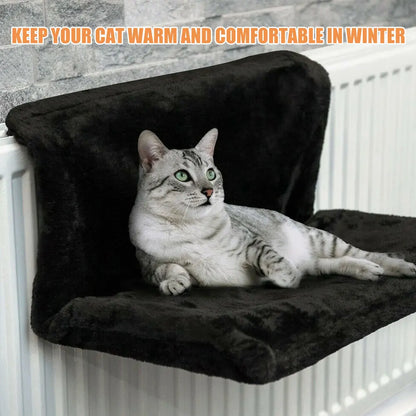 Black collapsible cat hammock bed hanging radiator cradle by TrendyPet's Zone, designed for cozy feline lounging and easy storage.