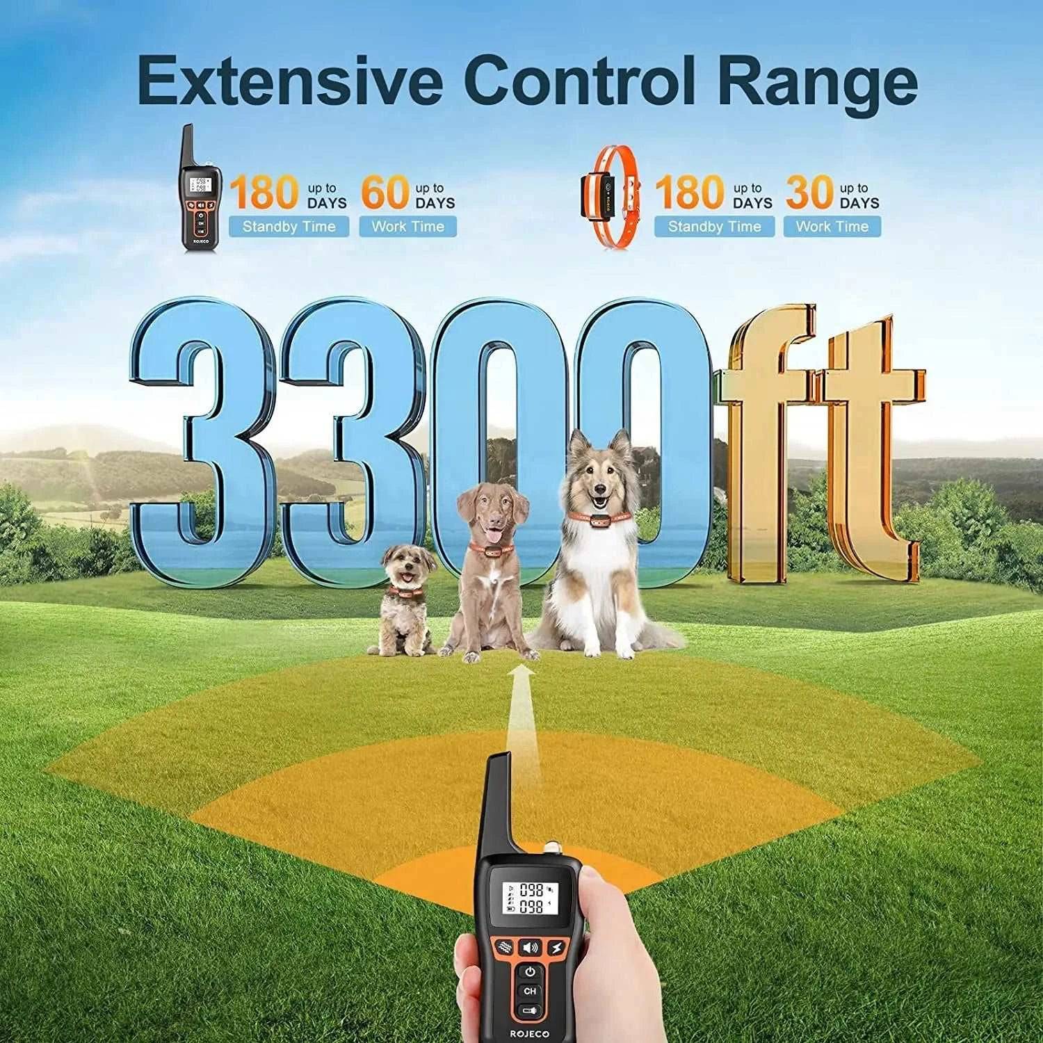 Black Dog Training Collar with 3300FT Remote, IPX7 Waterproof Rechargeable Shock Collar, 3 Safe Training Modes, Adjustable Electronic Collar - TrendyPet's Zone