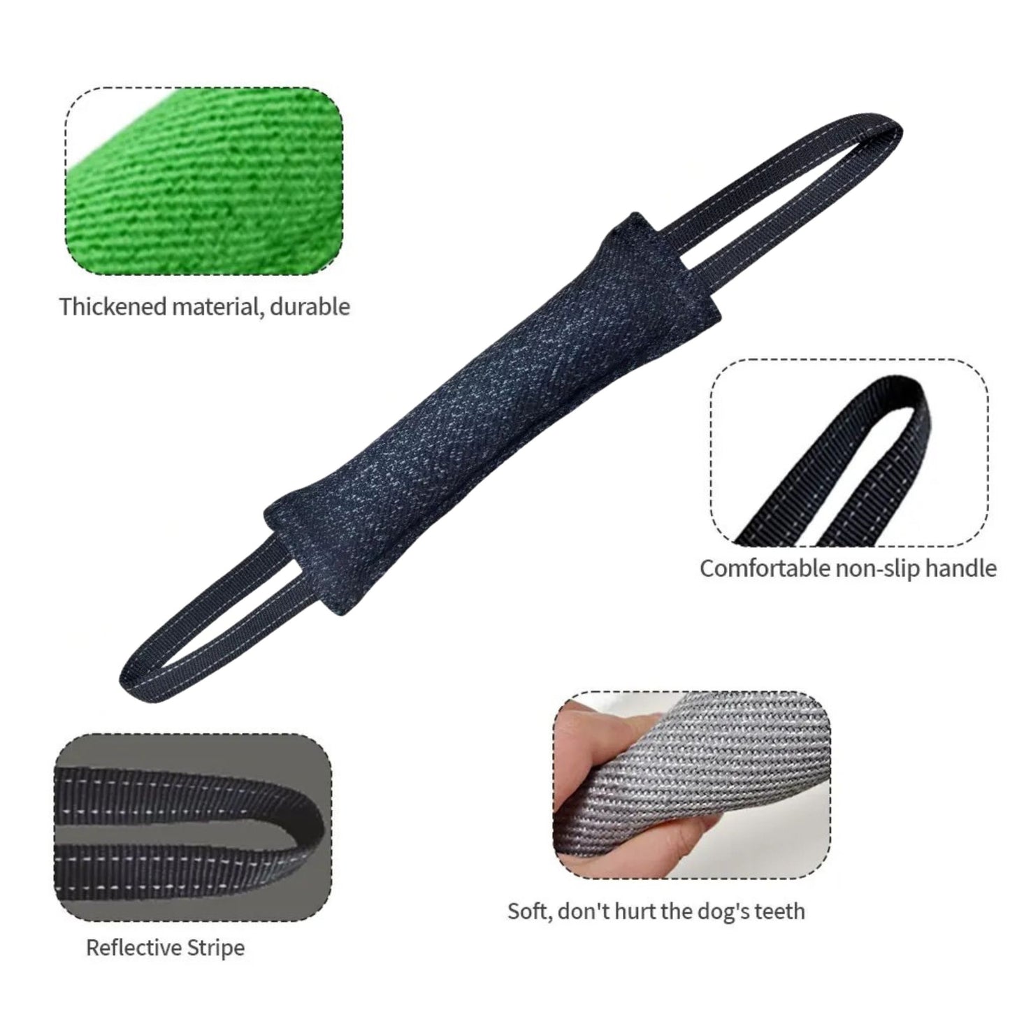 Black durable dog tug toy pillow for interactive training, made by TrendyPet's Zone, suitable for active play and training sessions.