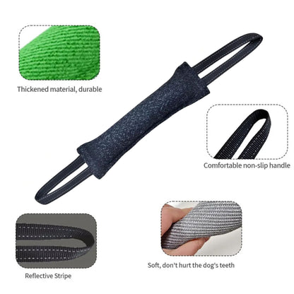 Black durable dog tug toy pillow for interactive training, made by TrendyPet's Zone, suitable for active play and training sessions.