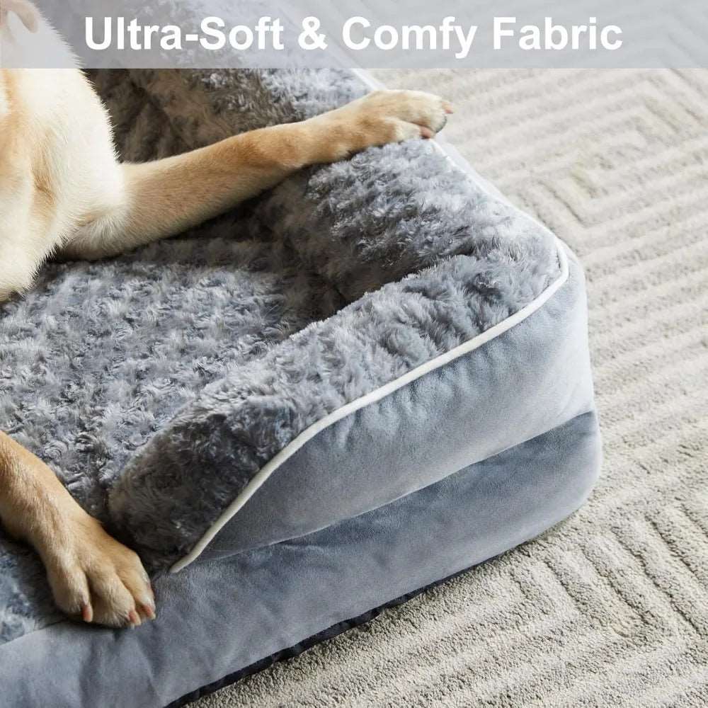 Black Extra Large Bolster Dog Bed with Waterproof Lining & Non-Skid Bottom, Washable, Orthopedic Egg Foam Couch, XL 42"x 30"x 7" TRENDYPET'S ZONE