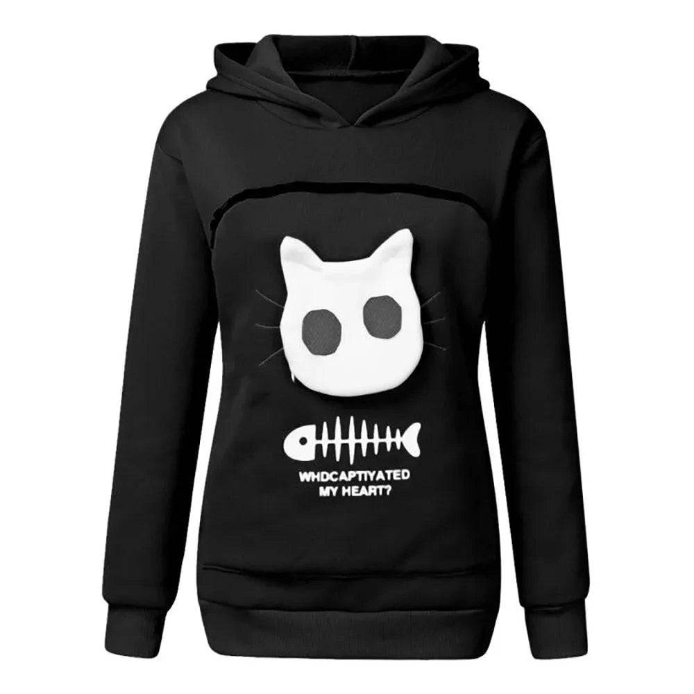 Black Fish Print High Quality Sweatshirt Cat Dog Lovers Hoodies Kangaroo Pet Paw Ears Cuddle Pouch Pullovers - TrendyPet's Zone