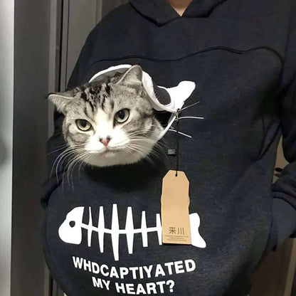 Black Fish Print High Quality Sweatshirt Cat Dog Lovers Hoodies Kangaroo Pet Paw Ears Cuddle Pouch Pullovers - TrendyPet's Zone