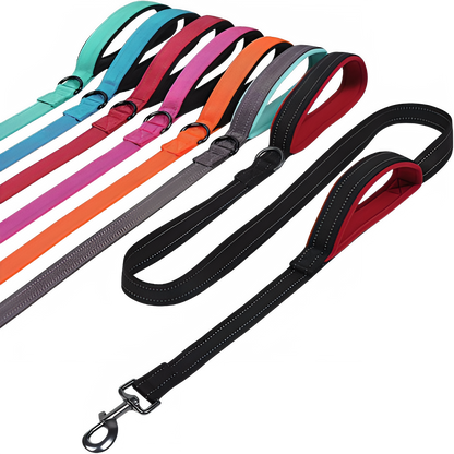 Red heavy-duty dog leash with double handles from TrendyPet's Zone for better control and safety during walks.