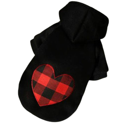 Black Heart Warm Plaid Dog Hoodie Jacket Perfect Cold Weather Coat TrendyPet's Zone