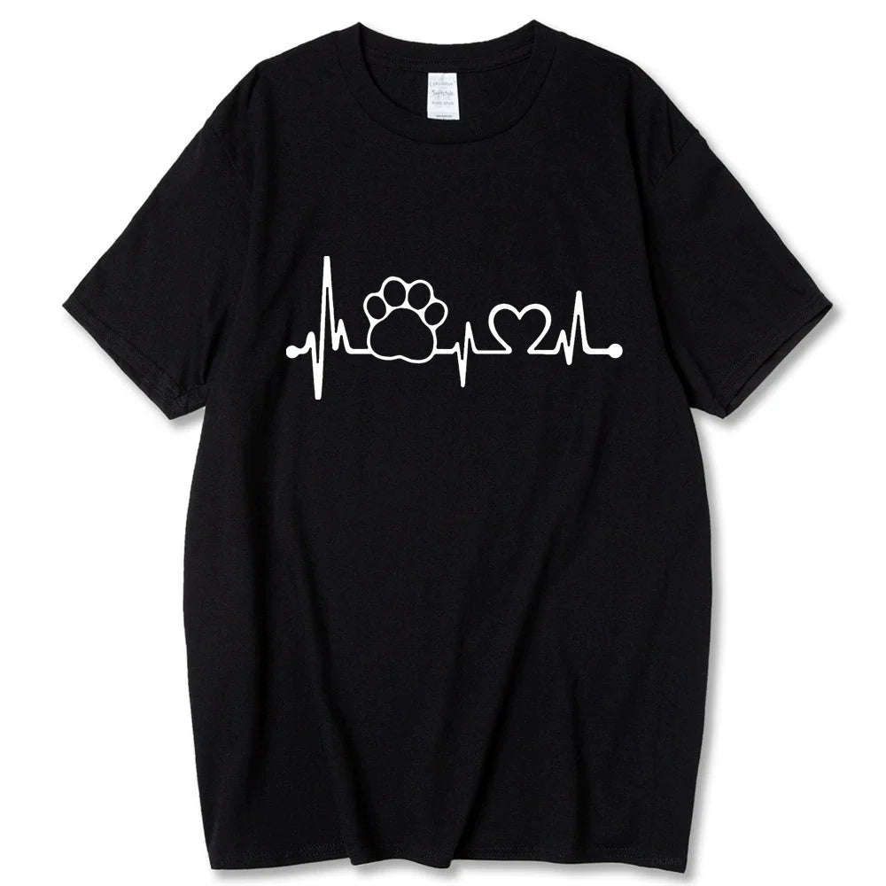 Black Heartbeat Lifeline Dog Men T-Shirt Casual Funny Foot For Guy Boy Hipster TrendyPet's Zone