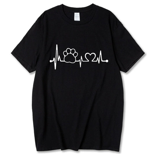 Black Heartbeat Lifeline Dog Men T-Shirt Casual Funny Foot For Guy Boy Hipster TrendyPet's Zone