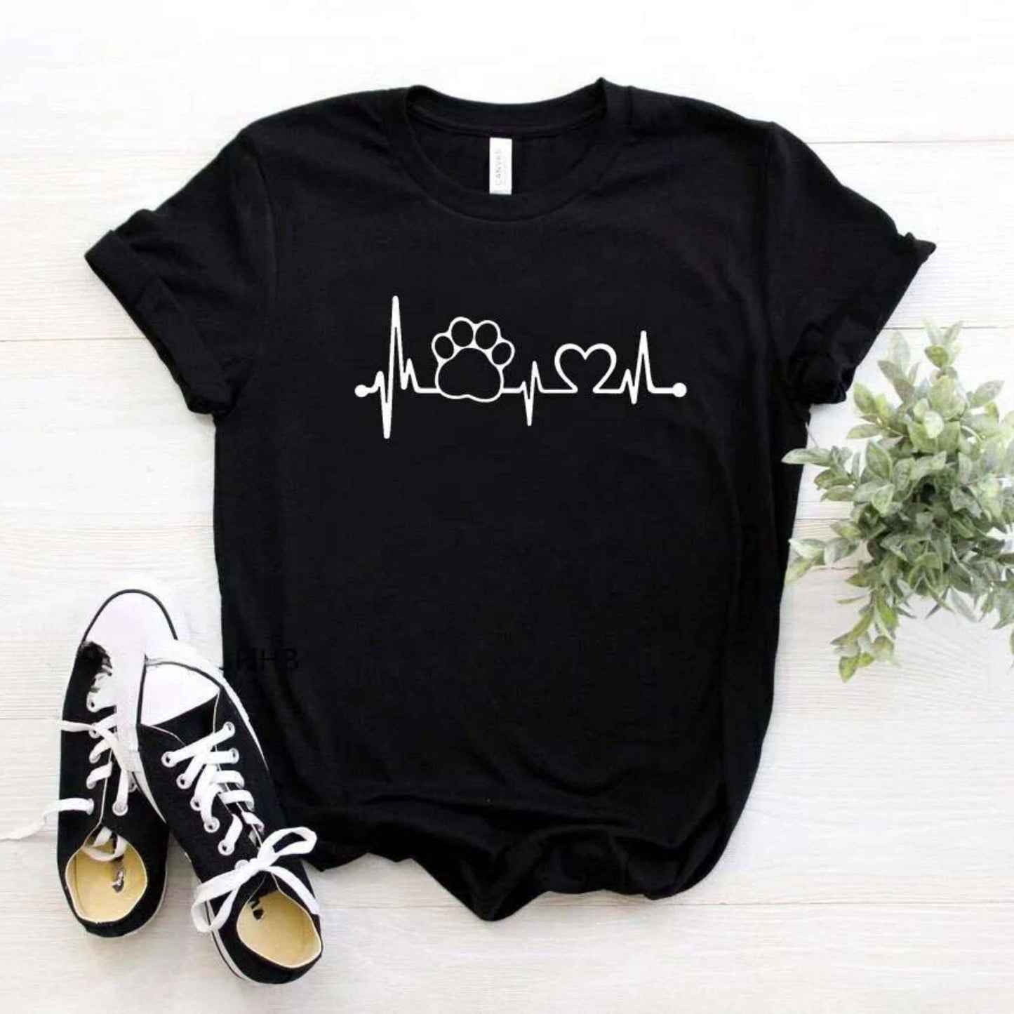 Black Heartbeat Lifeline Dog Women T-Shirt Casual Funny Foot For Lady Girl Hipster TRENDYPET'S ZONE
