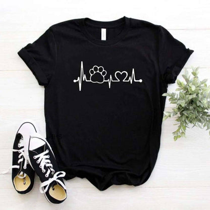 Black Heartbeat Lifeline Dog Women T-Shirt Casual Funny Foot For Lady Girl Hipster TRENDYPET'S ZONE