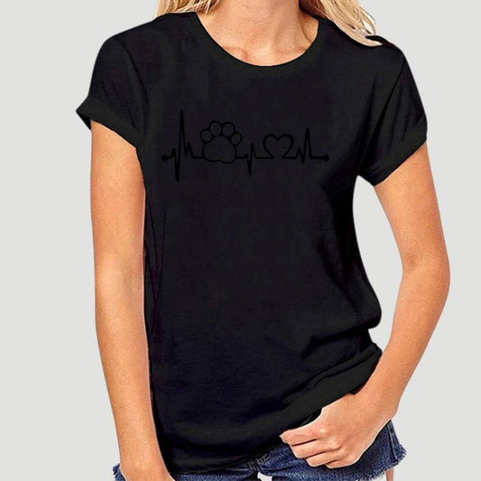 Black Heartbeat Lifeline Dog Women T-Shirt Casual Funny Foot For Lady Girl Hipster - TrendyPet's Zone