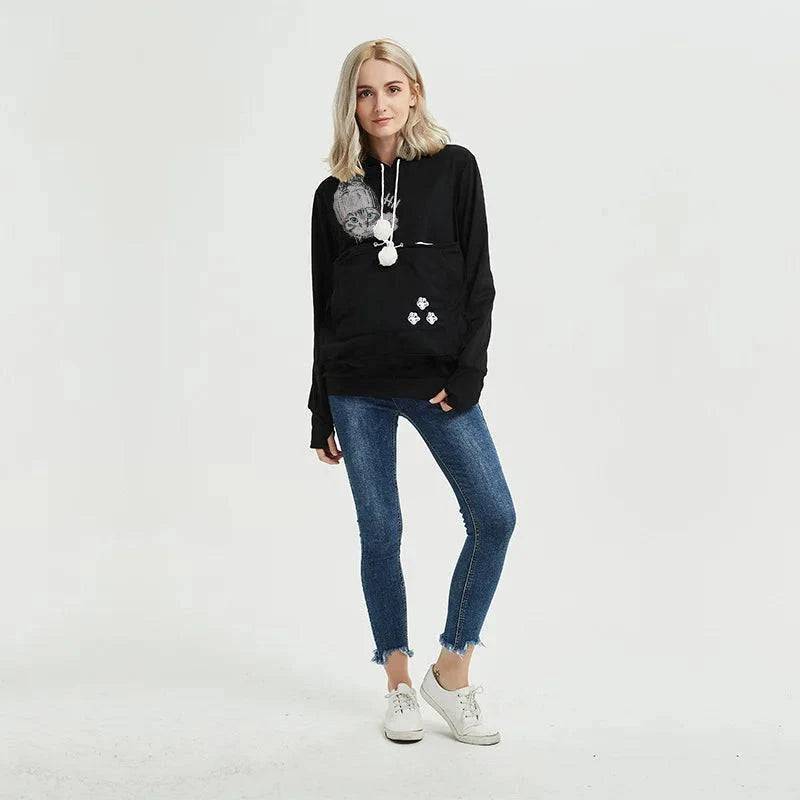 Black High Quality Sweatshirt Cat Dog Lovers Hoodies Kangaroo Pet Paw Ears Cuddle Pouch Pullovers - TrendyPet's Zone