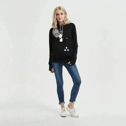 Black High Quality Sweatshirt Cat Dog Lovers Hoodies Kangaroo Pet Paw Ears Cuddle Pouch Pullovers - TrendyPet's Zone