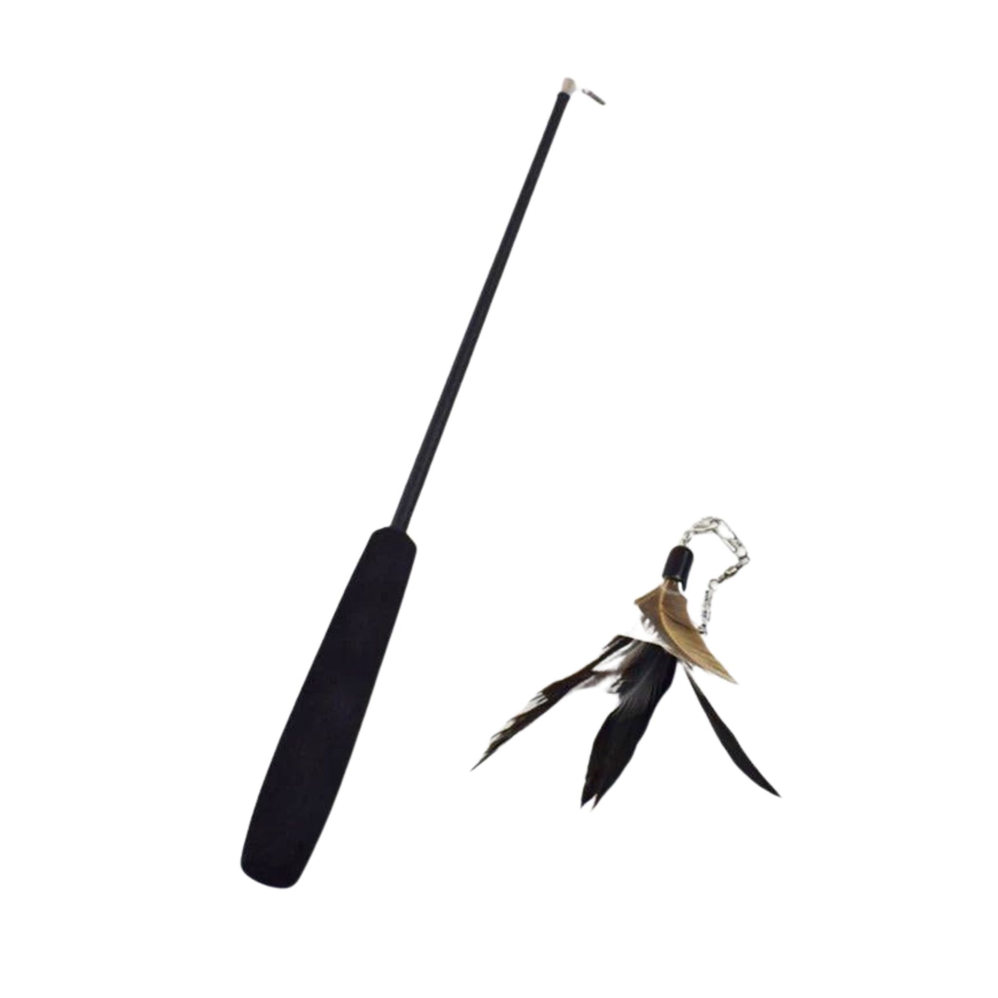 Black Interactive Cat Toy Kitten Teaser Stick Wand Pet Three-section Retractable Feather Stick Bell Catcher TrendyPet's Zone