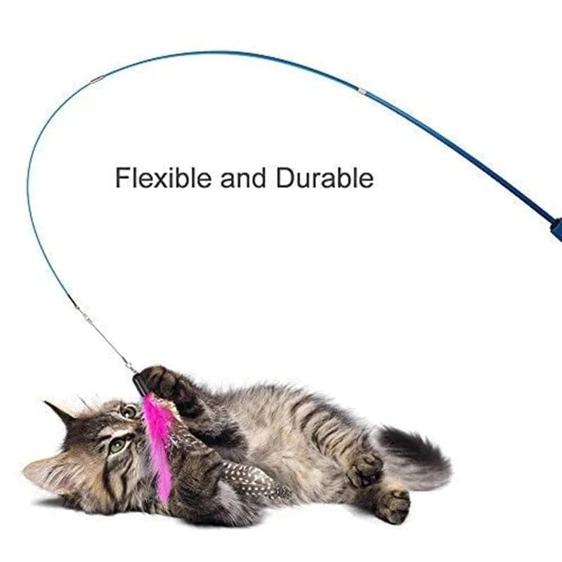 Black Interactive Cat Toy Kitten Teaser Stick Wand Pet Three-section Retractable Feather Stick Bell Catcher - TrendyPet's Zone