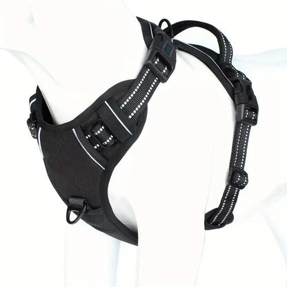Black adjustable no-pull dog harness with easy control handle from TrendyPet's Zone, showing the comfortable fit and secure design.
