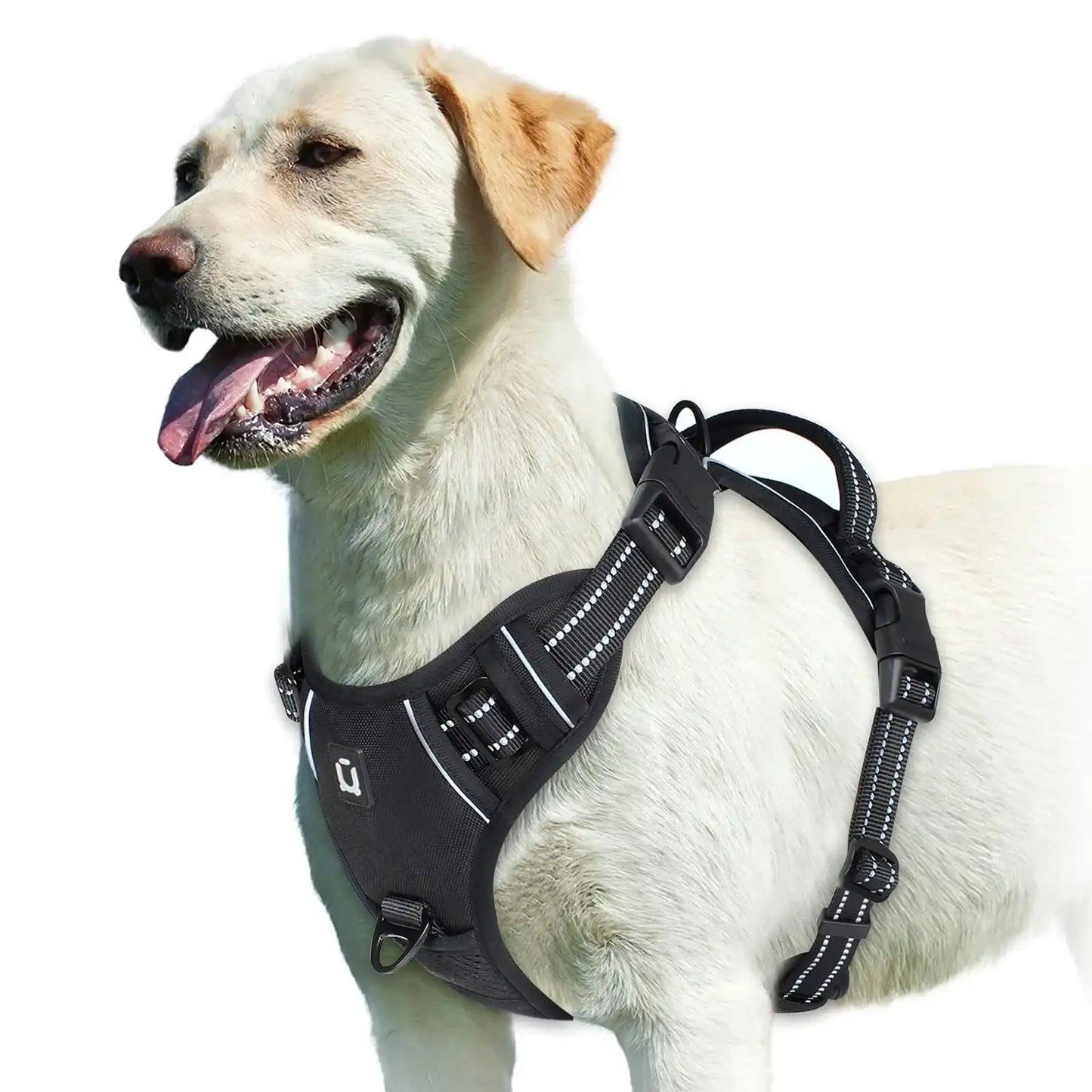 Black adjustable no-pull dog harness with easy control handle from TrendyPet's Zone, designed for comfortable and secure walking.