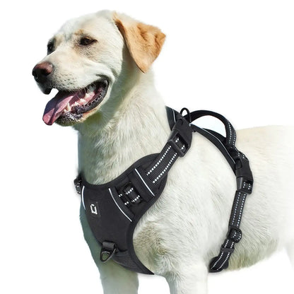 Black adjustable no-pull dog harness with easy control handle from TrendyPet's Zone, designed for comfortable and secure walking.