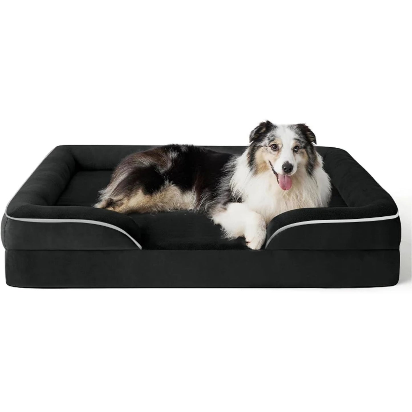 Black orthopedic dog bed by TrendyPet's Zone, washable foam sofa bed with removable cover, ideal for all-season comfort.