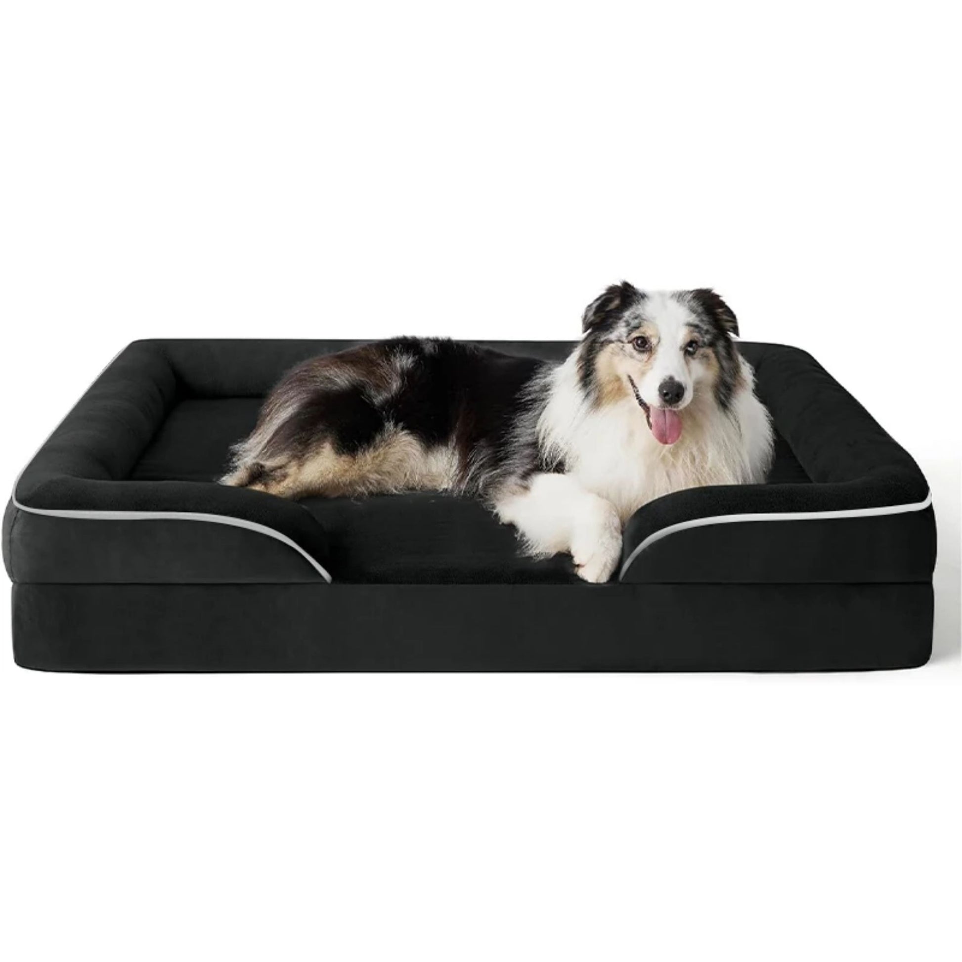 Black orthopedic dog bed by TrendyPet's Zone, washable foam sofa bed with removable cover, ideal for all-season comfort.