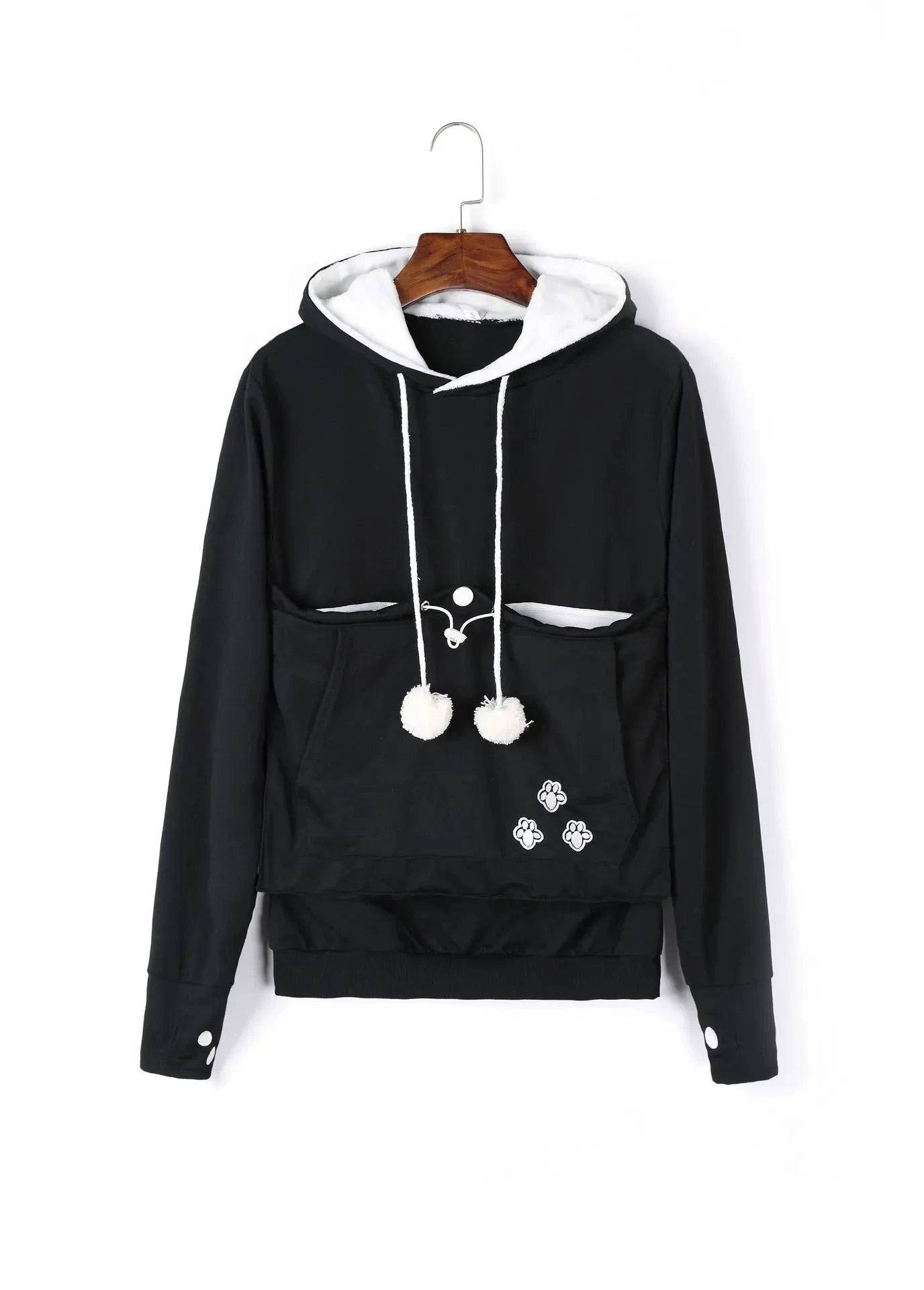 Black Paw Print High Quality Sweatshirt Cat Dog Lovers Hoodies Kangaroo Pet Paw Ears Cuddle Pouch Pullovers - TrendyPet's Zone