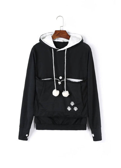 Black Paw Print High Quality Sweatshirt Cat Dog Lovers Hoodies Kangaroo Pet Paw Ears Cuddle Pouch Pullovers - TrendyPet's Zone