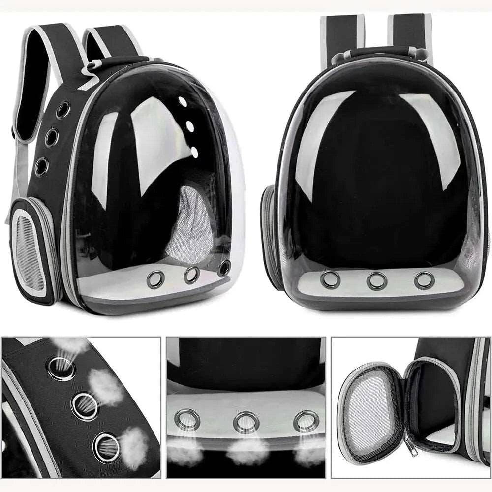Black Pet Carrier Backpack Transparent Capsule Bubble Backpack Small Animal Puppy Kitten Breathable Carrier for Travel - TrendyPet's Zone