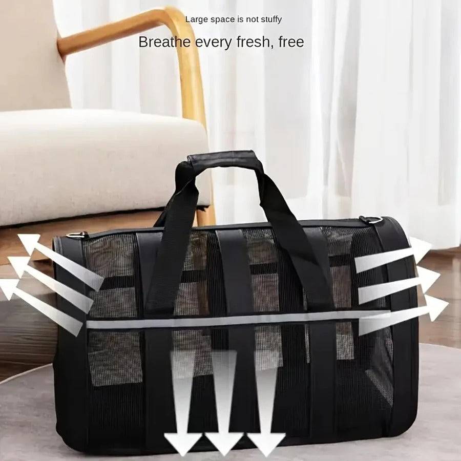 Black Pet Carrying Bag Large Capacity Portable Breathable Shoulder Bag For Outdoor Use Suitable For All Seasons - TrendyPet's Zone