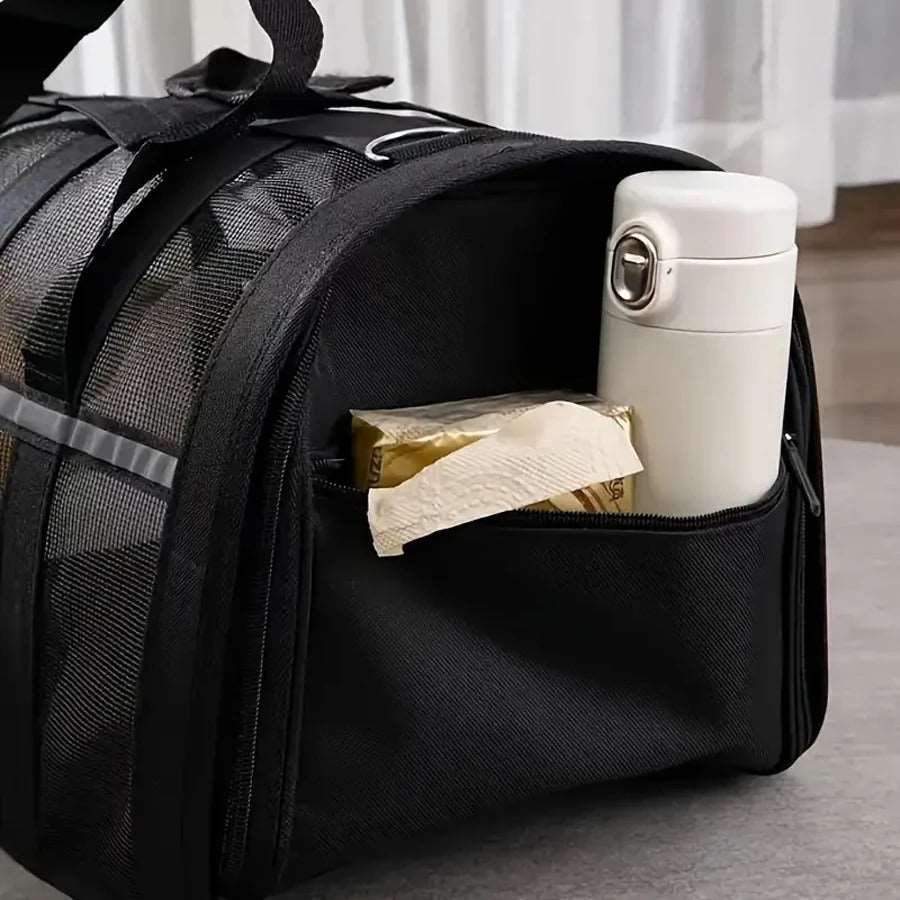 Black Pet Carrying Bag Large Capacity Portable Breathable Shoulder Bag For Outdoor Use Suitable For All Seasons - TrendyPet's Zone