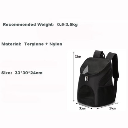 Black portable foldable mesh pet carrier backpack for dogs and cats, breathable, large capacity outdoor travel double shoulder bag.