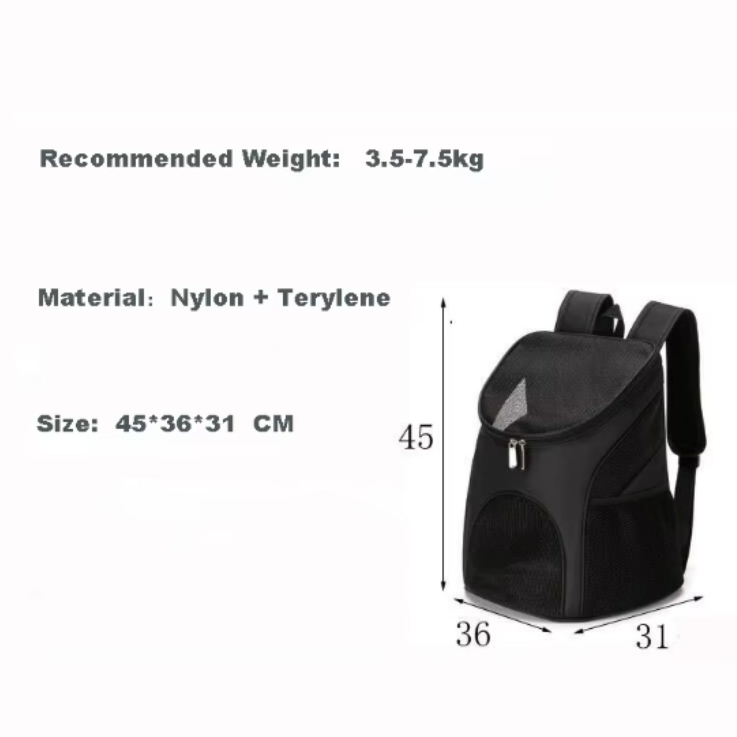 Black foldable mesh pet carrier backpack for dogs and cats, breathable, large capacity outdoor travel carrier with double shoulder straps.