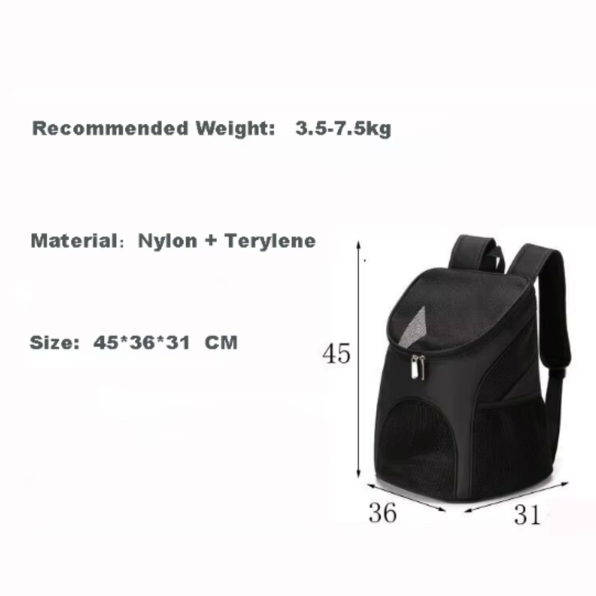 Black foldable mesh pet carrier backpack for dogs and cats, breathable, large capacity outdoor travel carrier with double shoulder straps.