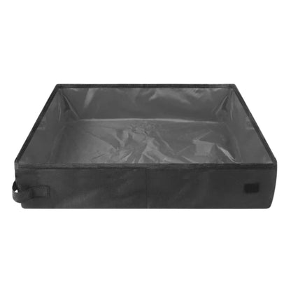 Black portable folding travel cat litter box by TrendyPet's Zone, waterproof and foldable pet toilet tray for outdoor road trips.