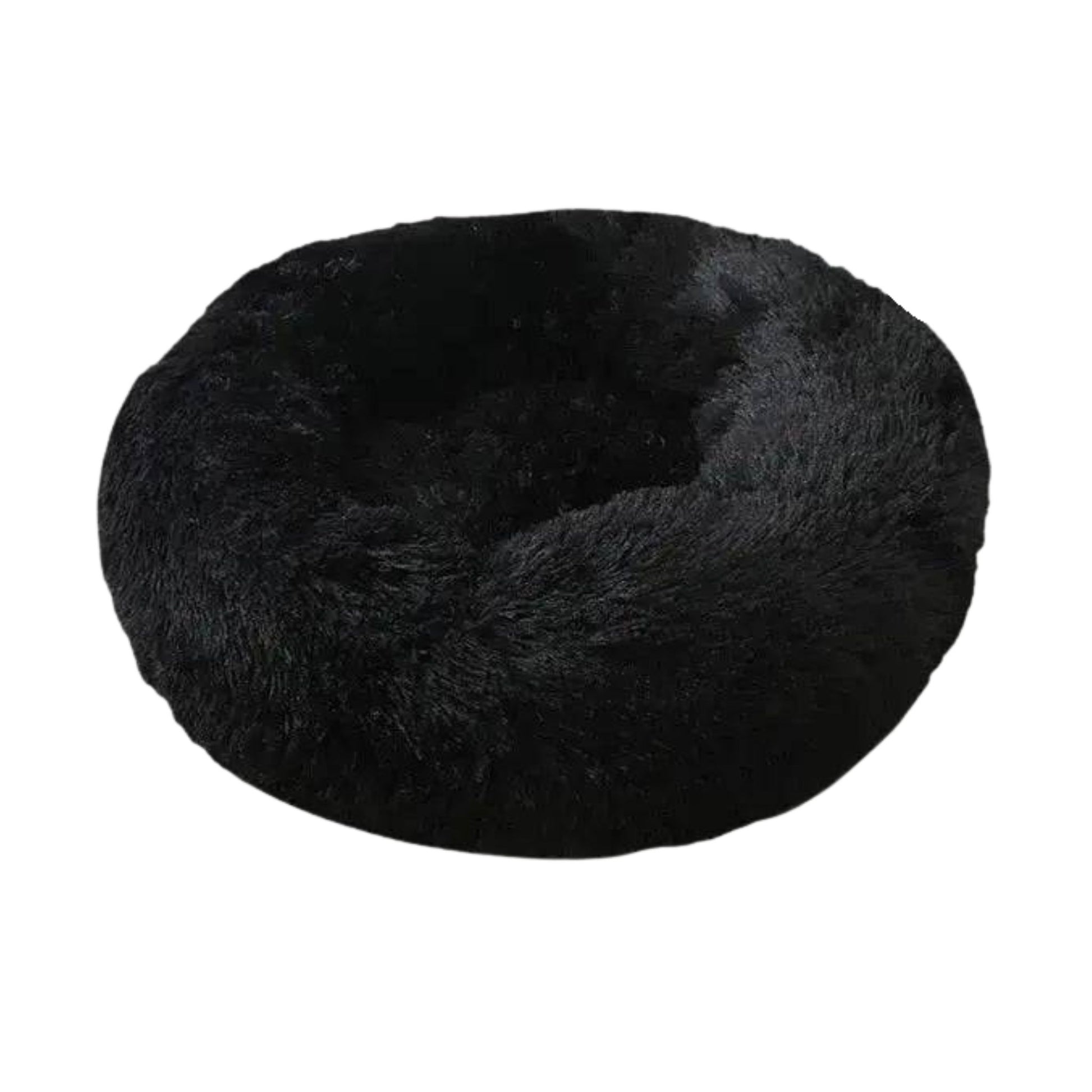 Black round plush pet bed with zipper, thick padding, and cozy design for dogs and cats by TrendyPet's Zone