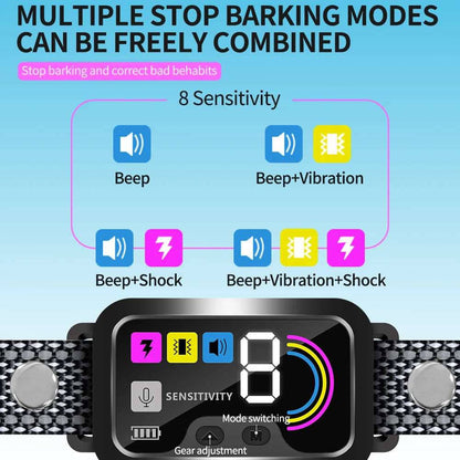 Black smart anti-barking collar for small, medium, and large dogs by TrendyPet's Zone, featuring 4 training modes and adjustable sensitivity.